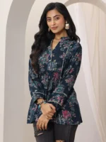 Blue Printed Silk Blend A-Line Short Kurti - Image 4