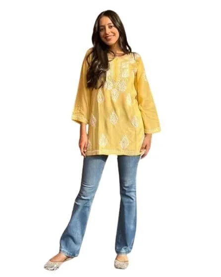 312cVFyQdLL.webp Cotton Kurta for Women – Lakhnavi Chikankari Embroidered Ladies Kurti, Stylish Girls Top, Ethnic Half Kurtas, Tunic Design Woman Kurtis - Image 1