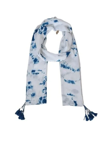 31Ns6SBIgML.webp Fashage Blue color Tie-Dye scarves with tassels. - Image 1