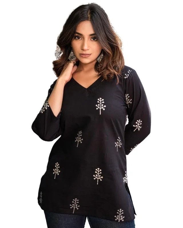 41sMtOdJdUL.webp Floral Print Rayon Kurta for Women | Regular Fit Top | Stylish Top for Girls | Top for Office | Kurti for Women | Black | 1083 - Image 1