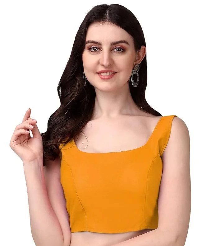 616UOdBRqxL._SX679_.webp Women's Deep Neck Silk Sleeveless Readymade Blouse - Image 1