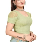 Short Sleeve with Organza Patch Sleeve Readymade Saree Blouse for Women Stylish