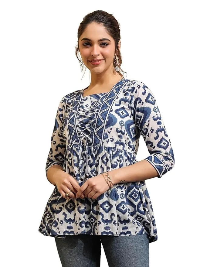 71Rv-MdyqaL._SY879_.webp Regular Fit Tops Women Printed Shirt Top Women | Tops Women Stylish Latest | Office Wear Tops Women | Cotton Blend Tops Women | Women's Top | Girls Top Women's - Image 1