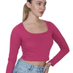 Square Neck Long Sleeve Stylish Cotton Crop Top for Womens, Readymade Saree Blouse